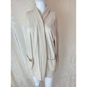 White Stag Beige Knit Shawl Collar Cardigan Sweater L G‎ 12 14 Pockets